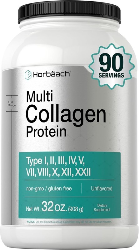 Horbaach Multi Collagen Protein Powder 32oz Types I II III Grass Fed Keto