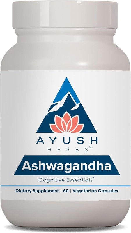 Ayush Herbs Ashwagandha Root Powder for Stress, 500mg – 60 Vegetarian Capsule –