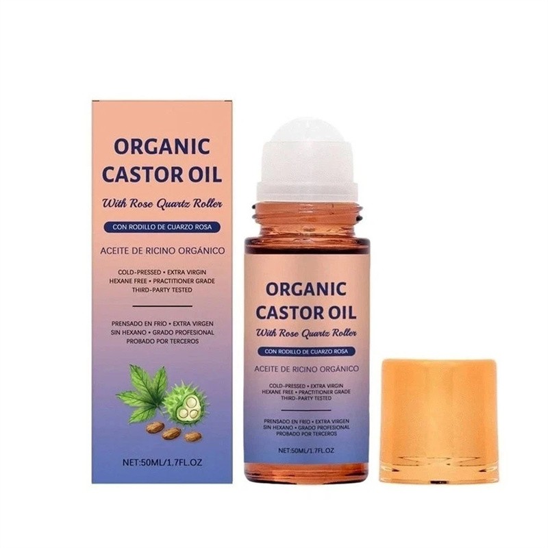 1~3pcs Organic Golden Castor Oil Roll-On with Rose Quartz for Skin,Hair&Wrinkle