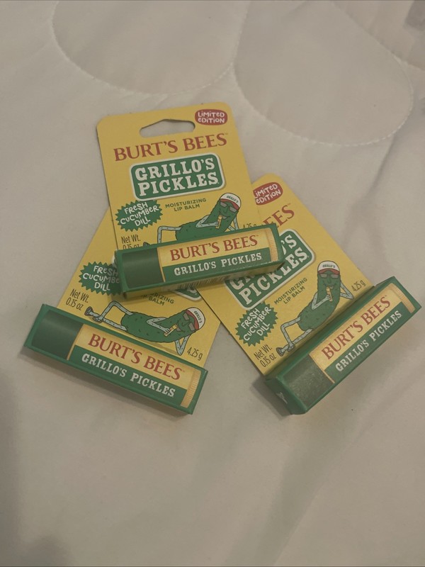 3 Burt's Bees Grillo's Pickles Moisturizing Lip Balm Cucumber Dill .15 oz Each gallery