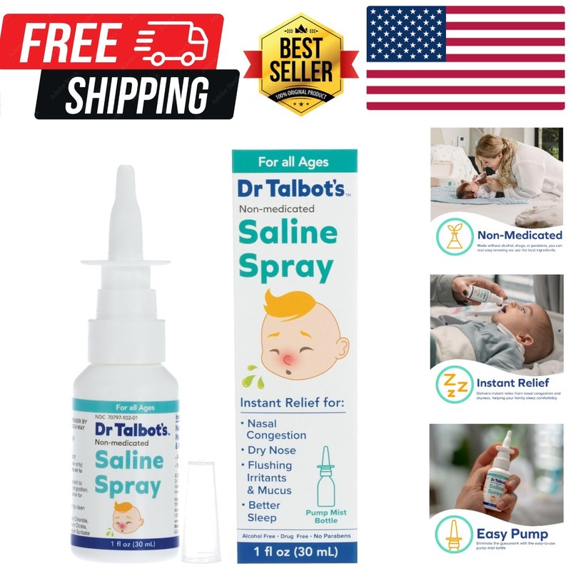 Baby Saline Spray for Nasal Congestion, Dry Nose, and Mucus Flushing Relief -…