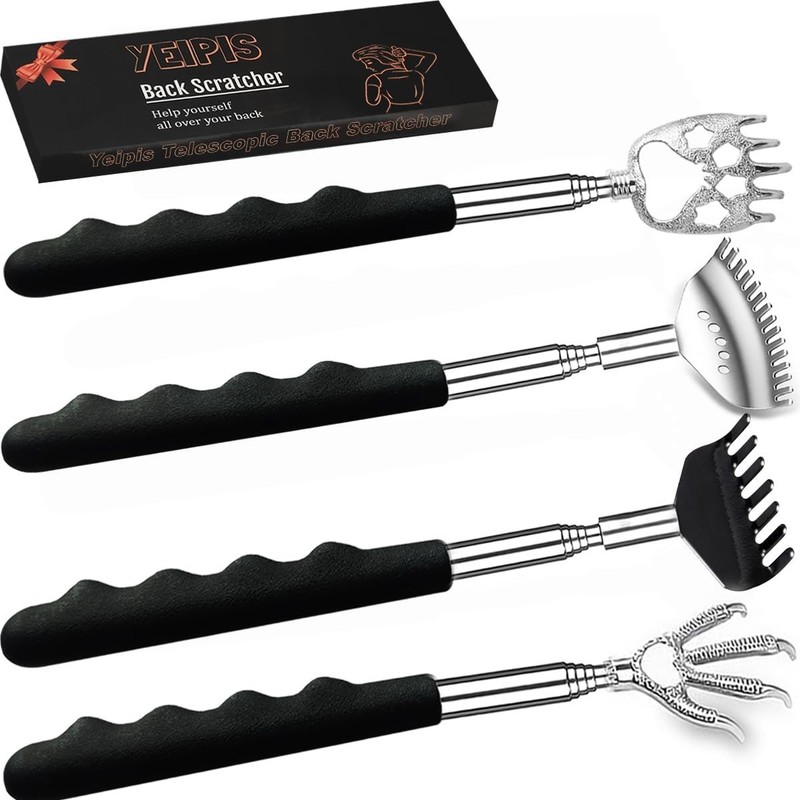 Yeipis 4Pcs Different Back Scratcher Extendable Back Massager Tool with Rubber H