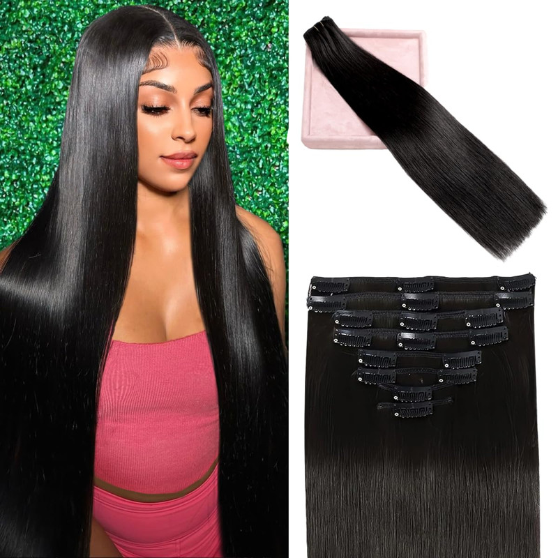 Poginja Clip In Hair Extensions Real Human Hair 20 Inch 105G 100 Remy Human