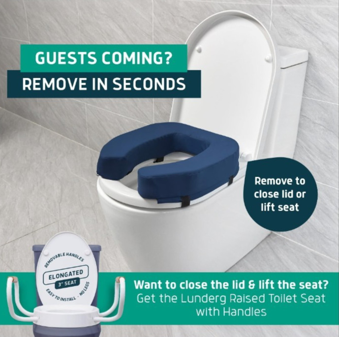 Lunderg Padded Toilet Seat Riser for Seniors - Adds 3 inches Blue Opened Box gallery