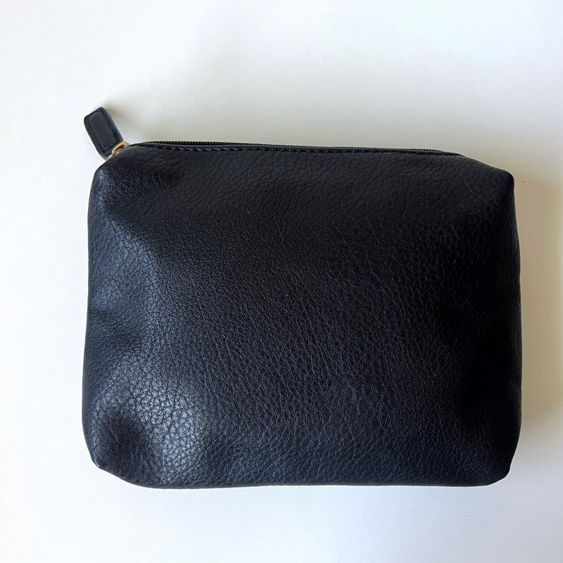 Anthropologie Black Faux Leather Cosmetic Bag Travel Makeup Pouch Zip Case
