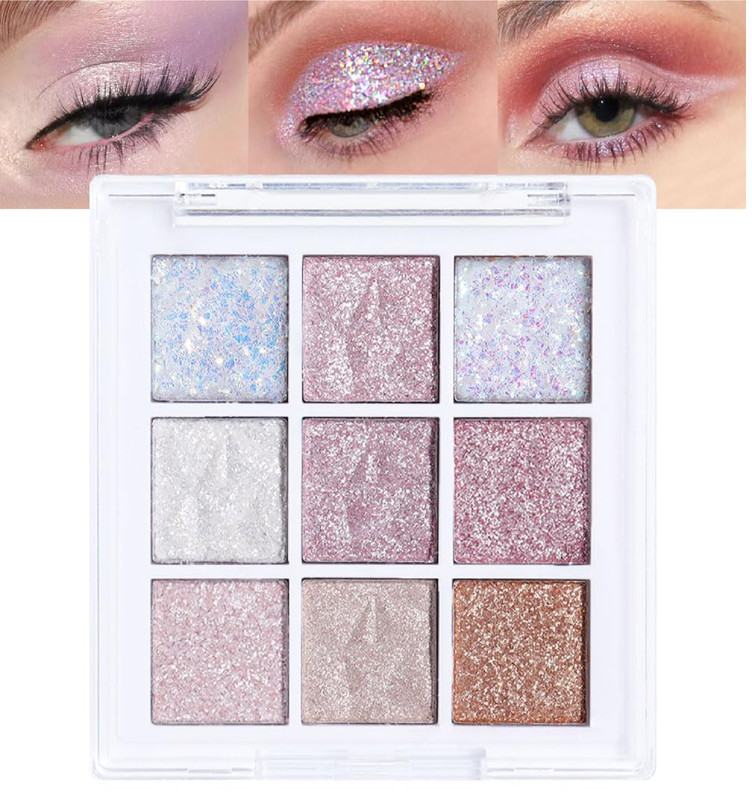 Eye Shadow Palette Makeup,Pink White Purple Glitter Shimmer Sparkle Warm Pastel