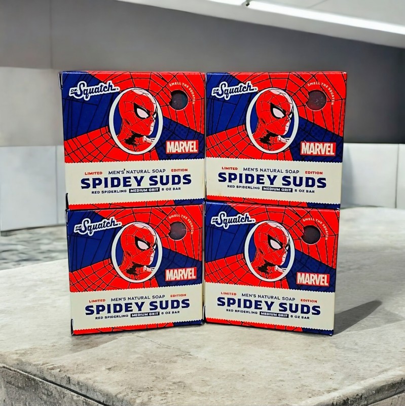 Lot of 4 – Dr. Squatch Marvel Spidey Suds Soap Bars- LIMITED EDITION – Brand New