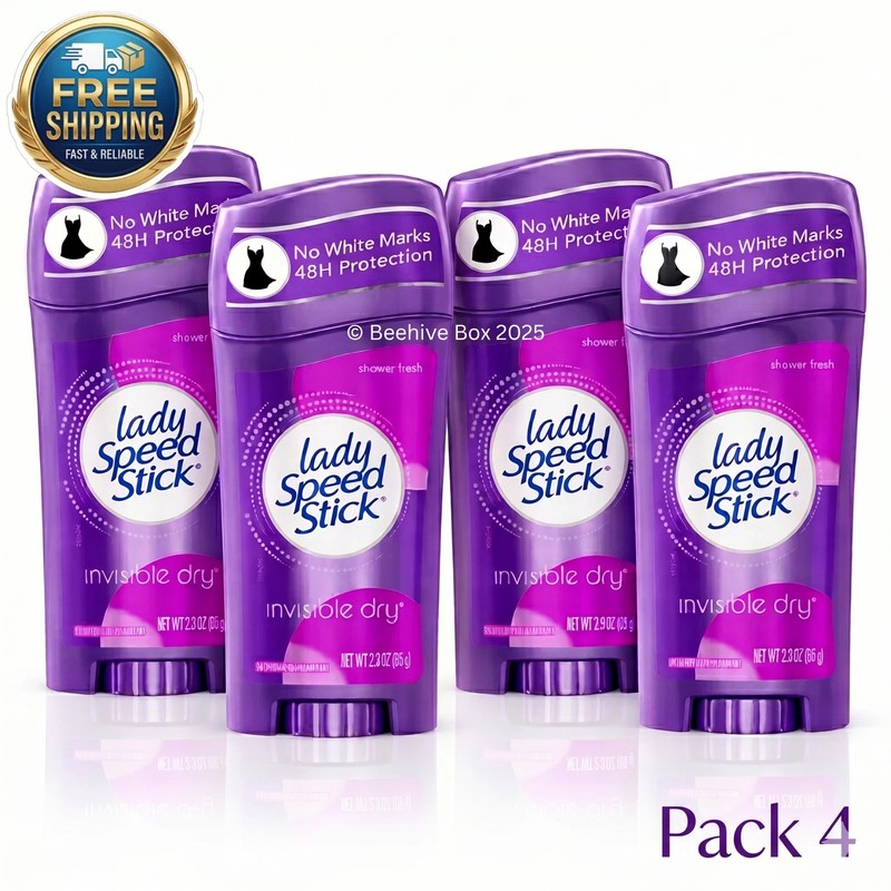 4 Pack – Lady Speed Stick Invisible Dry, Shower Antiperspirant Deodorant, 2.3oz