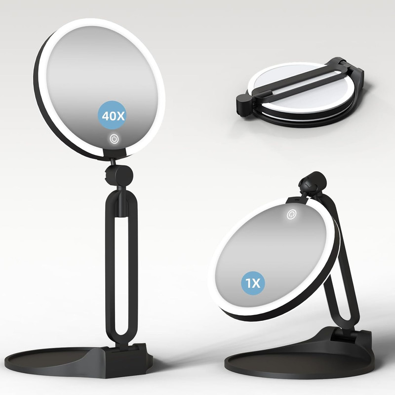 Magnifying Mirror with Light 40X/1X, Double Sided Travel Makeup Mirror with Ligh