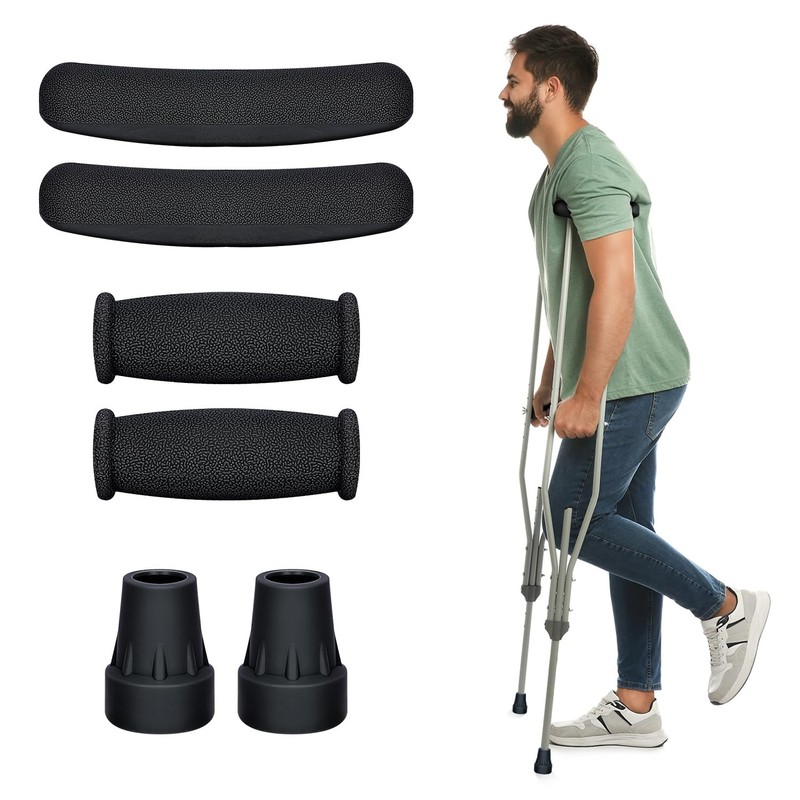 Crutch Pads, Padding for Walking Arm Crutches, Hand Grips and Feet Caps, Rubb…