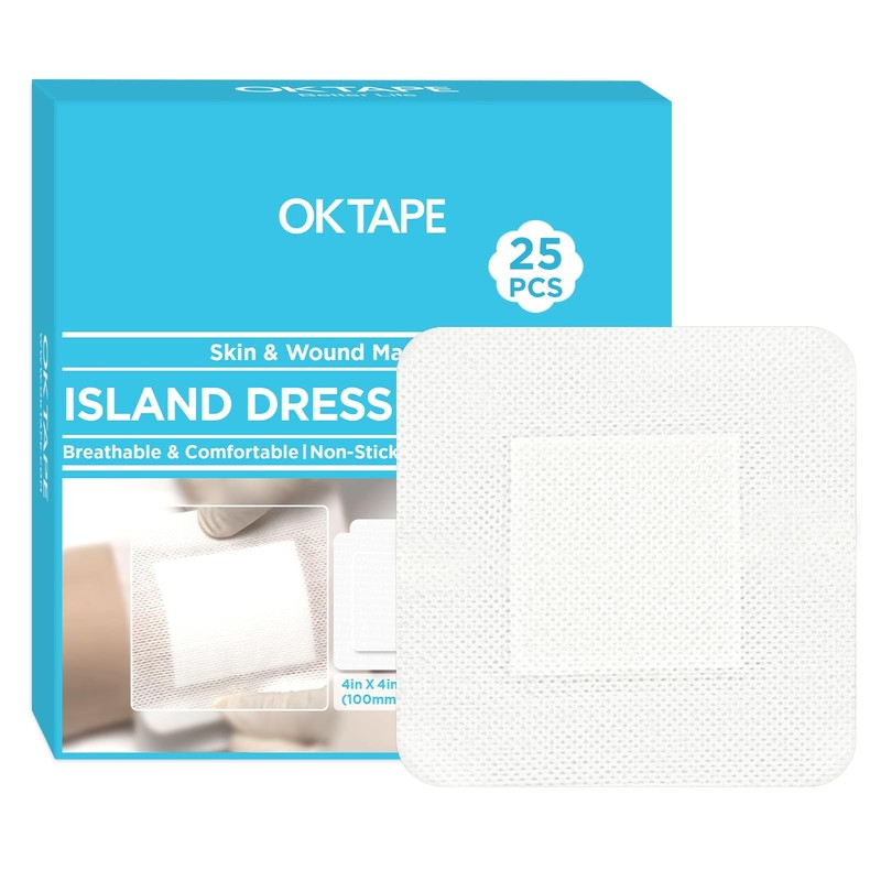 OK TAPE Bordered Gauze Island Dressing 4″x4″,25 Count Wrapped Gauze Pads,Non-…