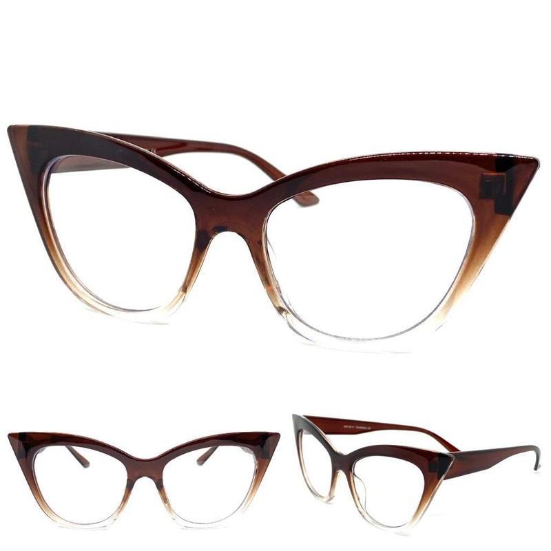 Womens Classy Elegant 60s Retro Cat Eye Style Clear Lens EYE GLASSES Brown Frame