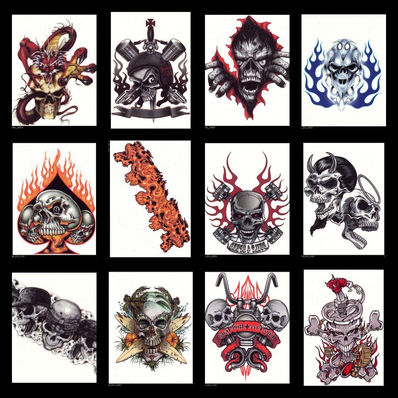 TRIBAL SKULL WATERPROOF TEMPORARY TATTOO FOR MEN WOMEN BODY ARM STICKER