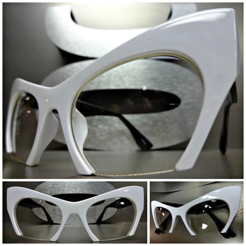 Women VINTAGE RETRO 60s CAT EYE Style Clear Lens EYE GLASSES White & Black Frame