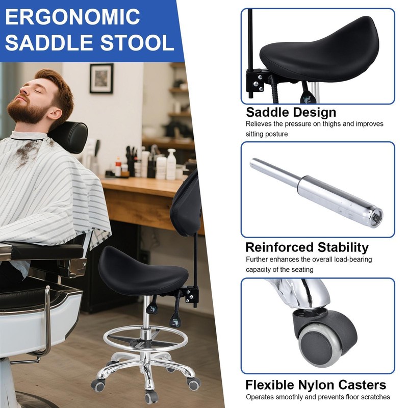 Saddle Stool Chair with Back Support Footrest, Heavy-Duty(440LBS), Hydraulic ... gallery