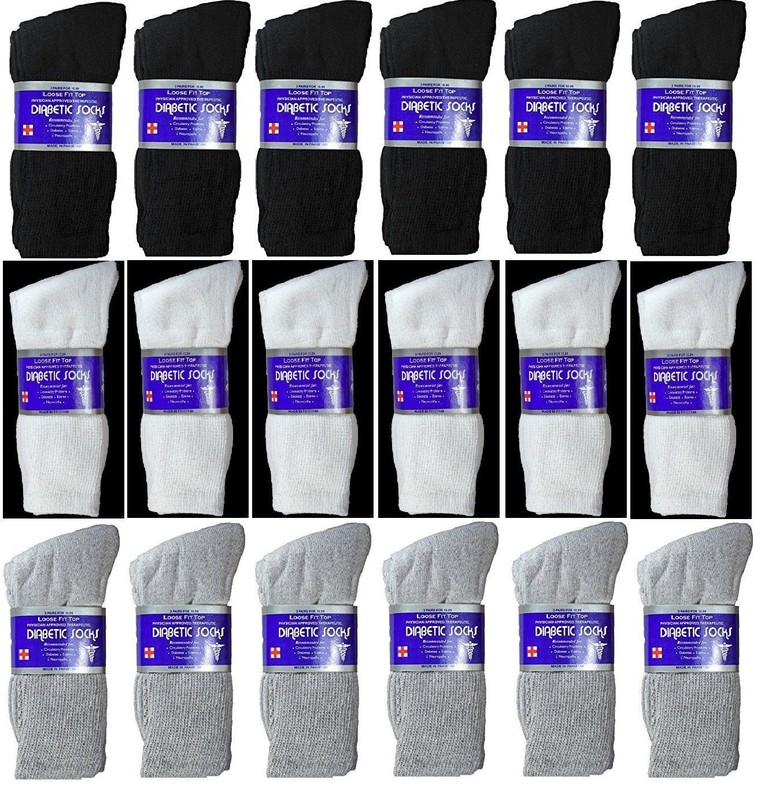 12 Pairs Men’s Circulatory Diabetic Crew Socks Health Cotton 9-11 10-13 13-15
