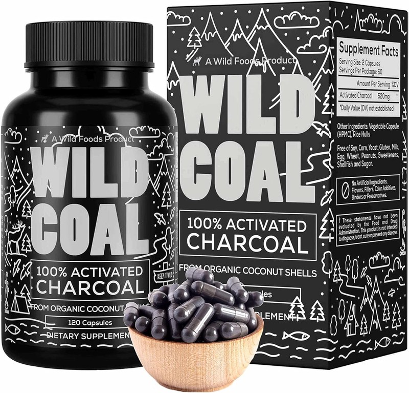 Wild Foods Activated Charcoal Capsules | 100% Organic Coconut Shells Active Tabl