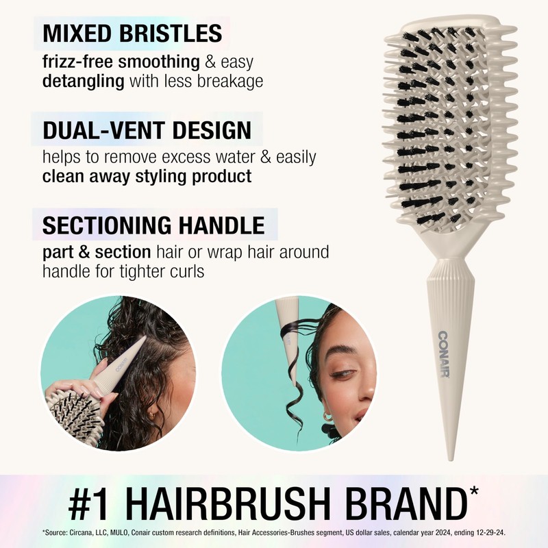Conair Curl Define Pro Dual-Vented Hairbrush for Curly Hair – Ivory