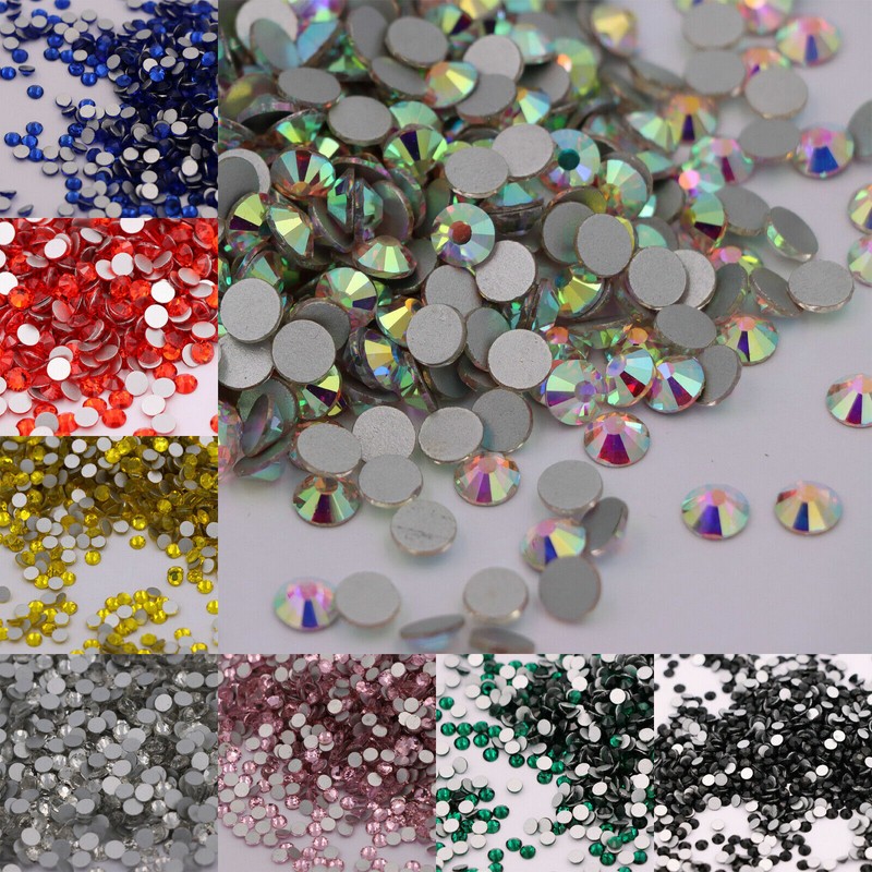 Glitter Crystal AB Flatback Clear Non Hot Fix Nail Art Rhinestones Decorations