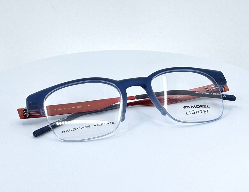 MOREL LIGHTEC 30286L BO02 Blue Orange Square Half Rim Eyeglasses 51-21-145 B:41  gallery