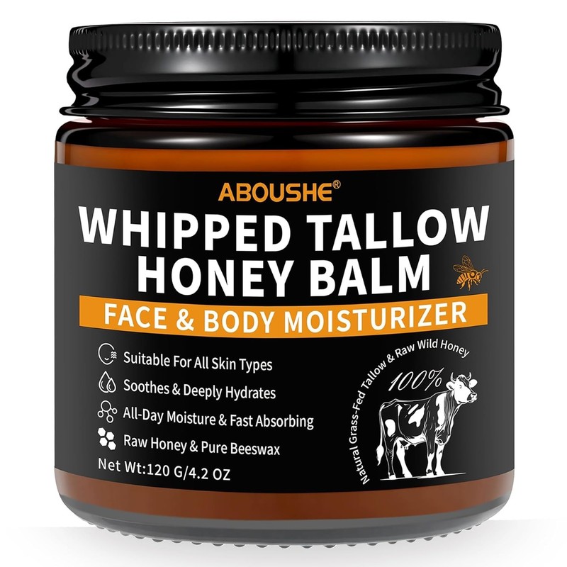Beef Tallow for Skin, Tallow and Honey Balm for Face, Organic Grass-fed Beef