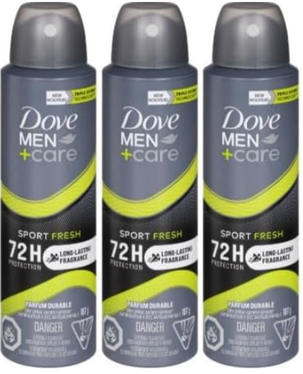 (3 )Dove Men+Care Antiperspirant Deodorant Dry Spray Sport Fresh72HR Protection