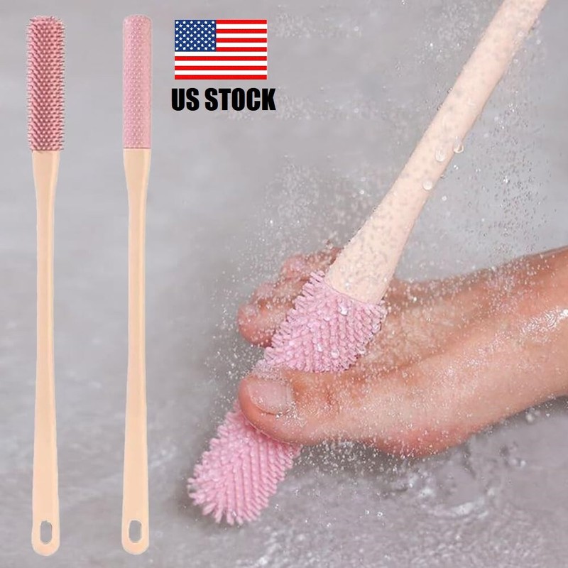 2× Toe Gap Cleaning Brush 15.7" Foot Scrubber Silicone Shower Long Handle Brush gallery