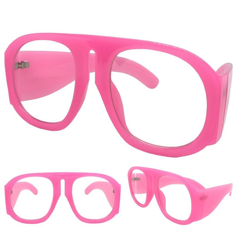 OVERSIZE EXAGGERATED Classic Retro Clear Lens EYE GLASSES Super Thick Pink Frame