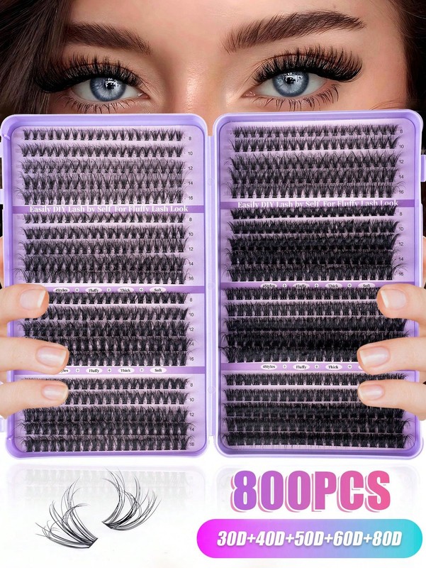 800 Pcs DIY Individual Lash Clusters 30D+40D+50D+60D+80D+100D