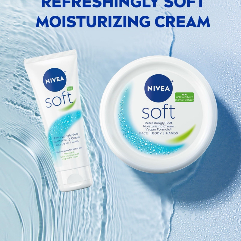 NIVEA Soft Moisturizing Cream Face Body Hands Jojoba + Vit E 6.8 oz