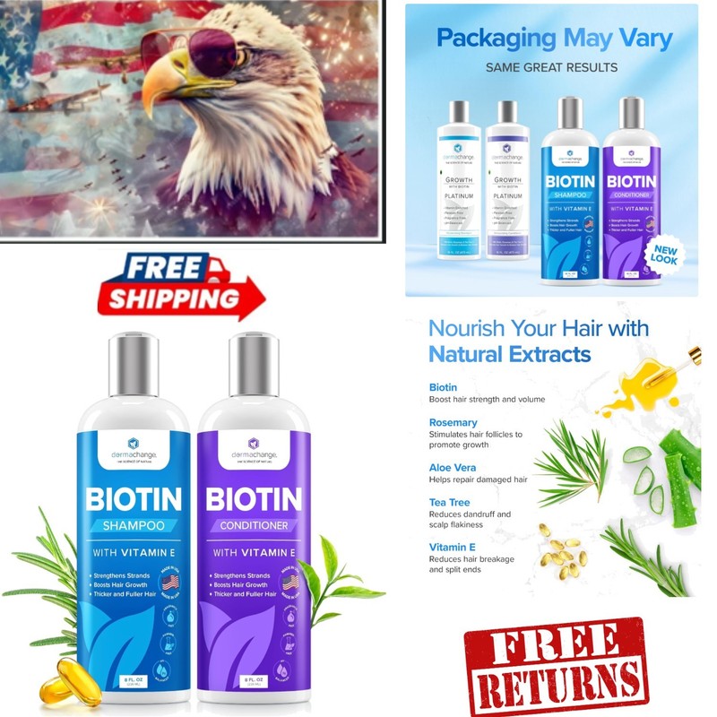 Organic Biotin Hair Growth Shampoo & Conditioner – 8oz x 2 Pack, pH-Balanced