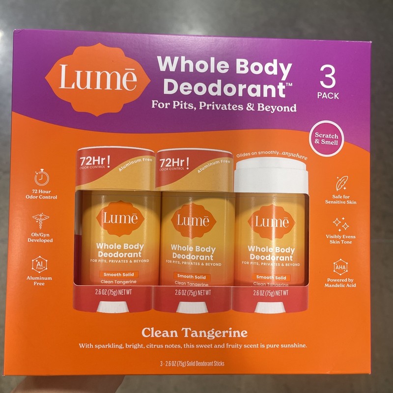 Lume Whole Body Deodorant Clean Tangerine 3 Pack x 2.6 Oz 72 Hour