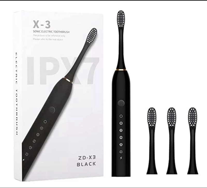 X-3 Sonic Electric Toothbrush IPX7 Waterproof Fast Charging Rechargeable Black