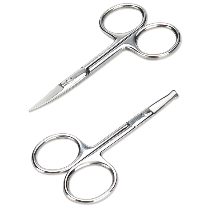 Facial Hair Grooming Scissors Set – 2PCS Silver, Curved & Rounded Safety Tips fo