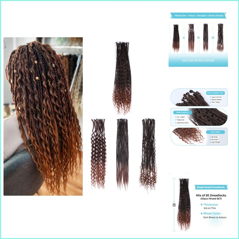 Versatile 24in Single Ended Dreadlock Extensions – Ombre Burgundy Mixed Set