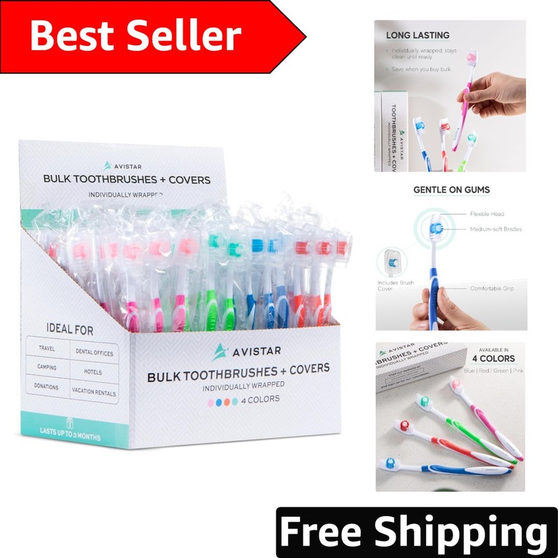104 Count Individually Wrapped Medium Bristle Toothbrushes for Home and Travel