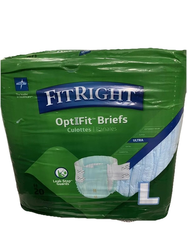 MEDLINE 20x FitRight OptiFit Ultra Adult Sz L Leak-Stop Incontinence Briefs NEW