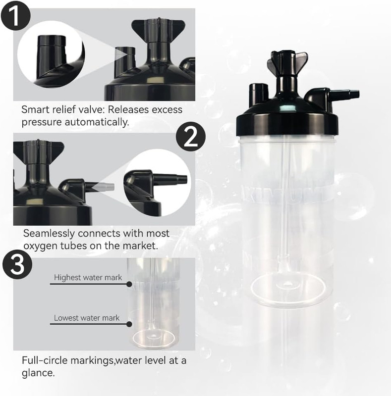 Oxygen Humidifier Bottle for 1 pk & Right Angle Bottle Elbow & 12'' Adapter Tubi gallery