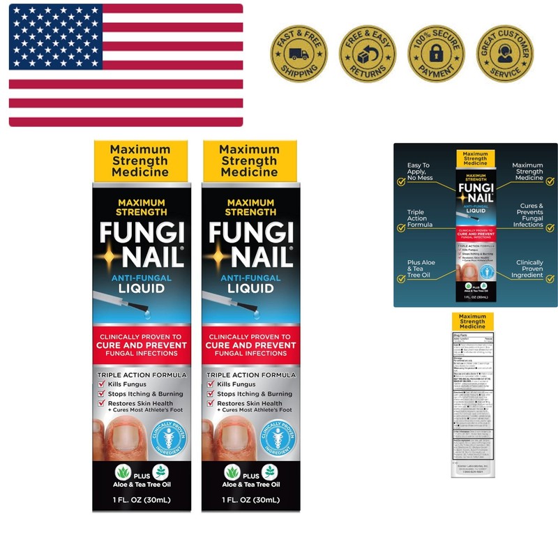 Anti-Fungal Liquid Solution, 1 Oz Pack of 2, Kills Fungus, Athletes Foot Trea…