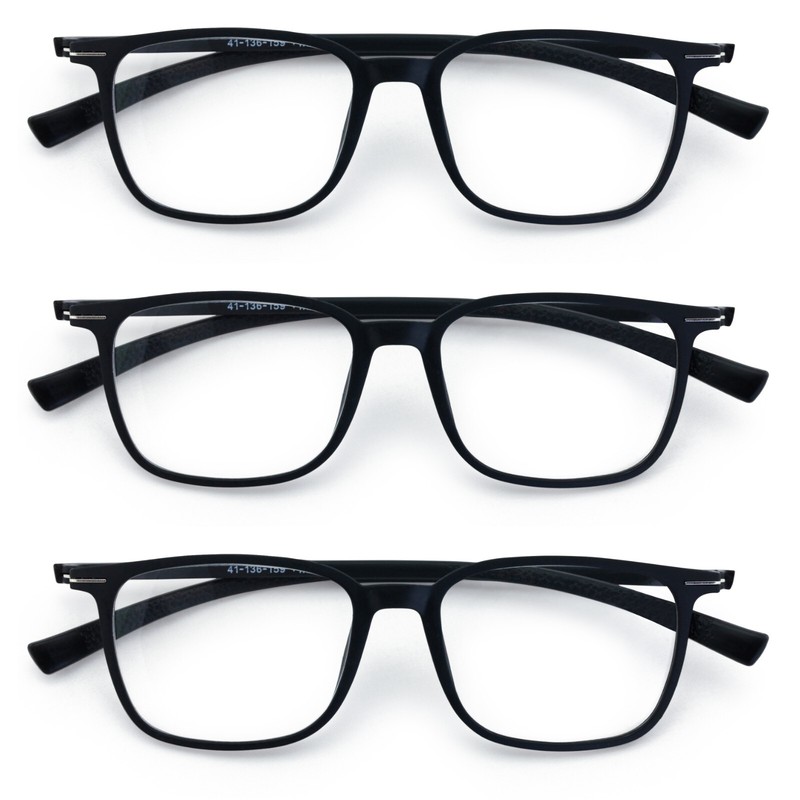 3 Pairs Men Lightweight TR90 Wide Fitment Reading Glasses With Extended Temple