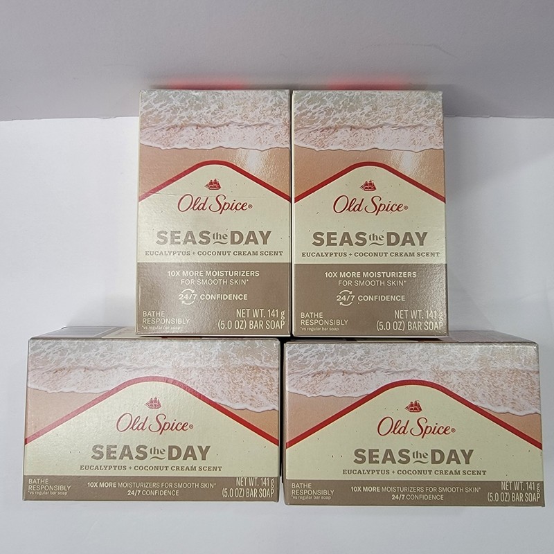Old Spice Bar Soap Seas The Day Eucalyptus & Coconut Cream 5 Oz Lot Of 4 gallery