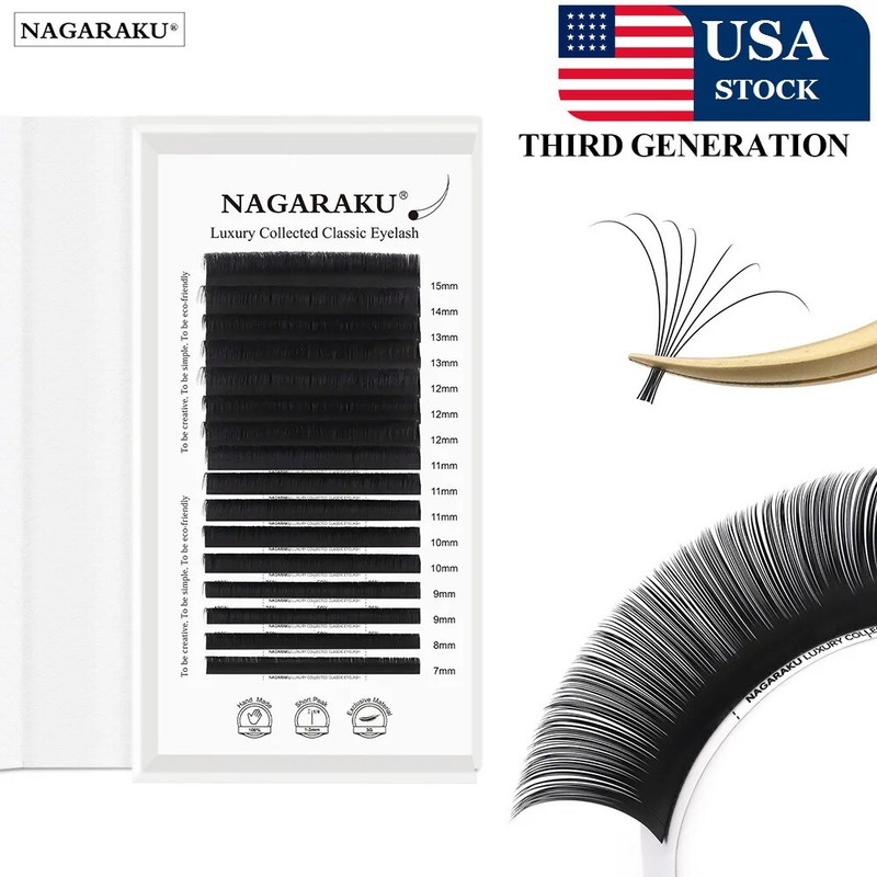 NAGARAKU Classic Eyelash Extension 16rows Individual Denso Matte Natural Black