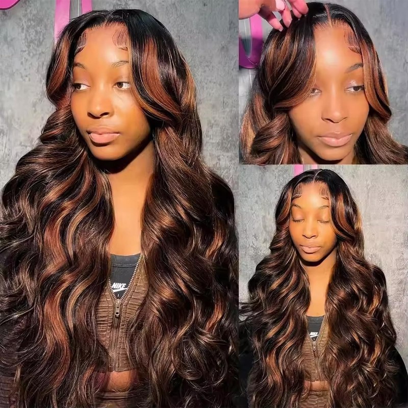 Rqy Brown Highlight Bundles 4X4 Closure 10A Brazilian Remy Hair Ombre Brown gallery