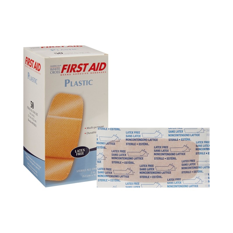 American White Cross Tan Plastic Adhesive Bandage Sterile 2 x 4″ 50 per Box