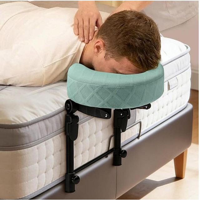 Adjustable Massage Headrest for Bed Memory Foam Face Cradle Green w/Pillowcase
