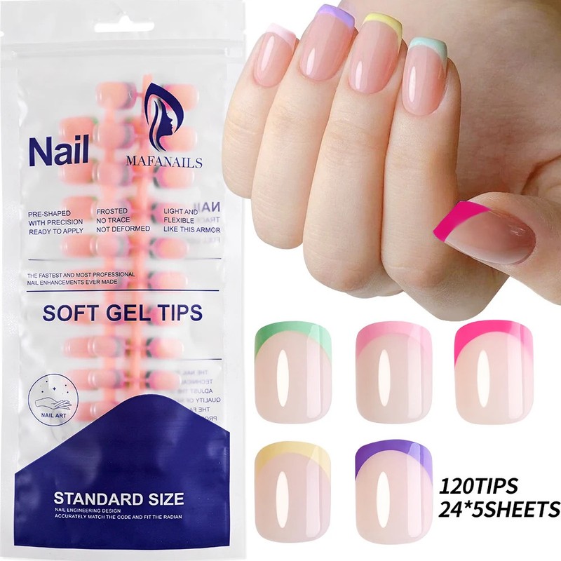120Pcs Mixed Size Medium Long Square French Press on Nails Full Cover Wearable gallery