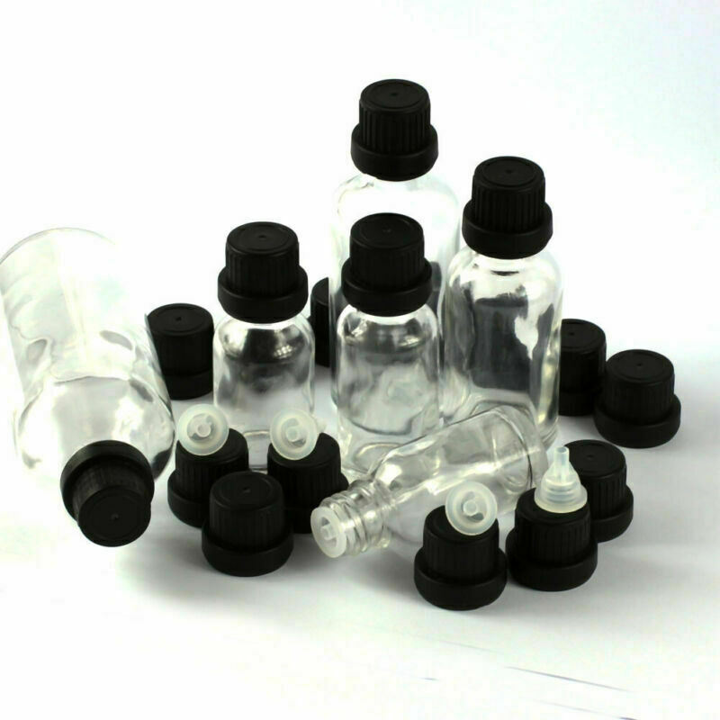 1-10X Essential Oil Bottles 5~100ML Clear Glass Thick Dropper Bottle + Cap Clear