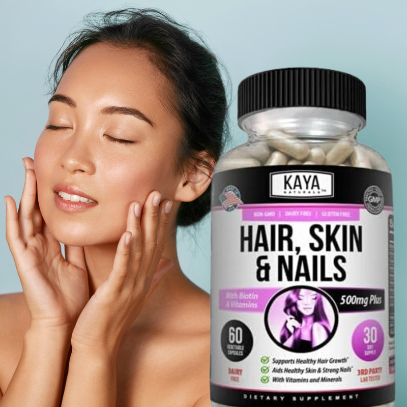 Hair Skin Nail Capsules 60ct Biotin Folate Iron Vitamin A C B1 B5 B6 B12 E D3 gallery