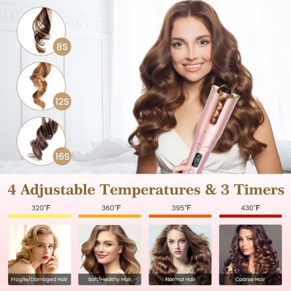 Automatic Hair Curler with LCD Display – 1” Rotating Barrel, 4 Heat Settings, 3 gallery