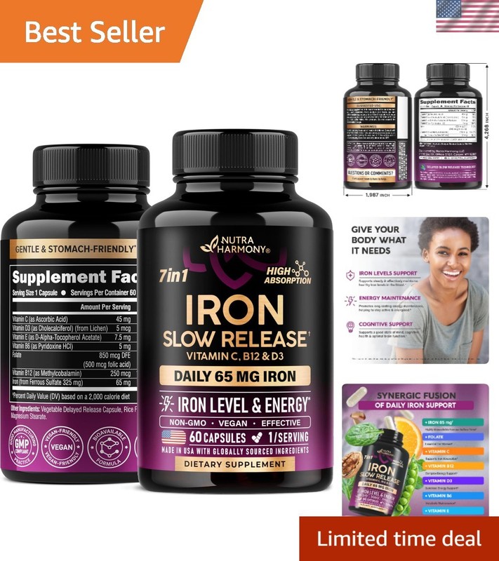 Iron Supplement for Women – Iron 65mg (Ferrous Sulfate 325mg) – Stomach Friendly